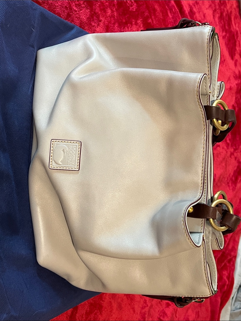 Dooney & Bourke Cream Leather Shoulder Bag with Brown Strap Accents